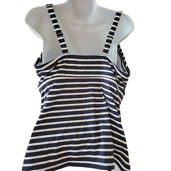 Lands' End Swim Top Navy Striped 16W DD Underwire Wrap Front Tankini 1X S411 - Picture 4 of 8